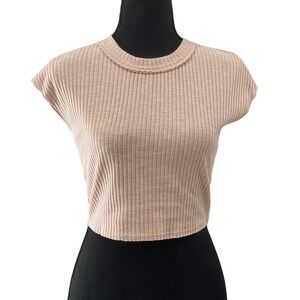 Paper Crane  Pink Ribbed Crop Top Small